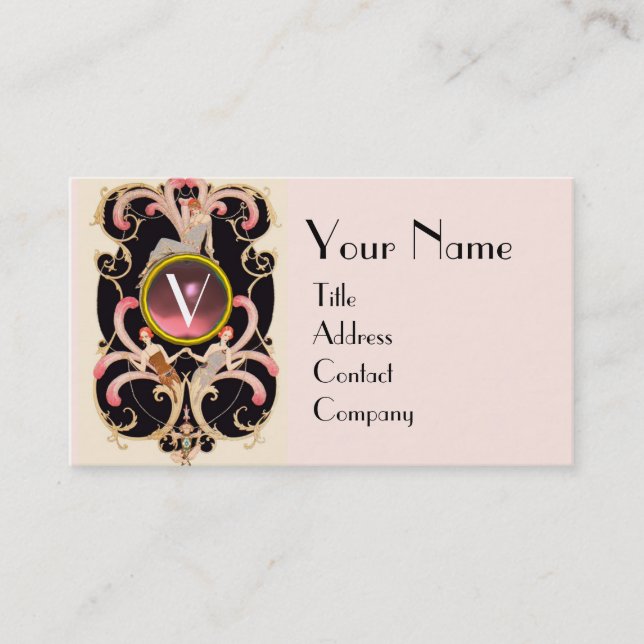 ART DECO BEAUTY FASHION Pink GEMSTONE MONOGRAM Business Card (Front)