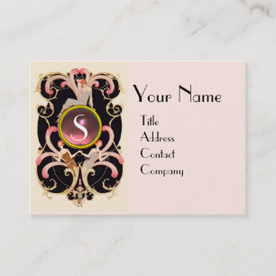 ART DECO BEAUTY FASHION PINK GEMSTONE MONOGRAM BUSINESS CARD