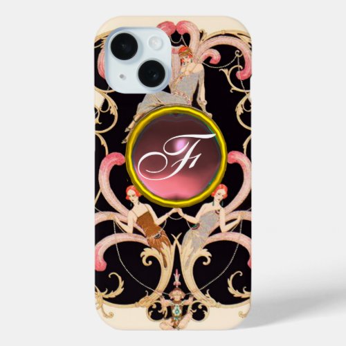 ART DECO BEAUTY FASHION PINK GEMSTONE MONOGRAM iPhone 15 CASE