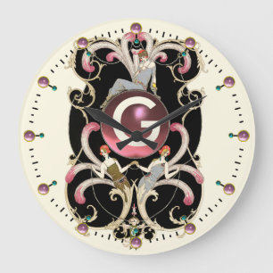 ART DECO BEAUTY FASHION PINK GEMSTONE MONOGRAM LARGE CLOCK
