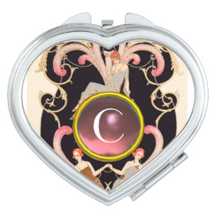 ART DECO BEAUTY FASHION PINK GEMSTONE MONOGRAM MAKEUP MIRROR