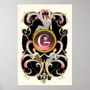 ART DECO BEAUTY FASHION PINK GEMSTONE MONOGRAM POSTER