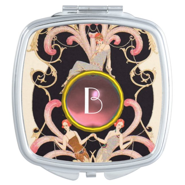 ART DECO BEAUTY FASHION PINK GEMSTONE MONOGRAM VANITY MIRROR (Front)