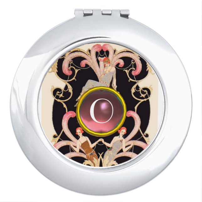 ART DECO BEAUTY FASHION PINK GEMSTONE MONOGRAM VANITY MIRROR (Front)