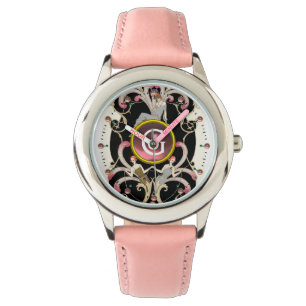 ART DECO BEAUTY FASHION PINK GEMSTONE MONOGRAM WATCH