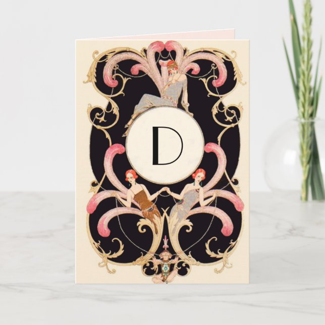 ART DECO BEAUTY FASHION RED GEM MONOGRAM Birthday Card (Front)