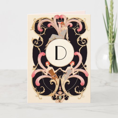 ART DECO BEAUTY FASHION RED GEM MONOGRAM Birthday Card