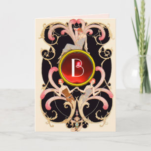 ART DECO BEAUTY FASHION RED GEM MONOGRAM Birthday Card