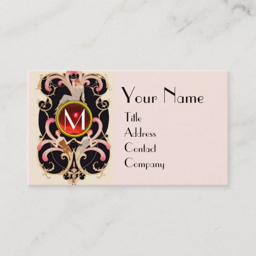 ART DECO BEAUTY FASHION RED RUBY GEMSTONE MONOGRAM BUSINESS CARD