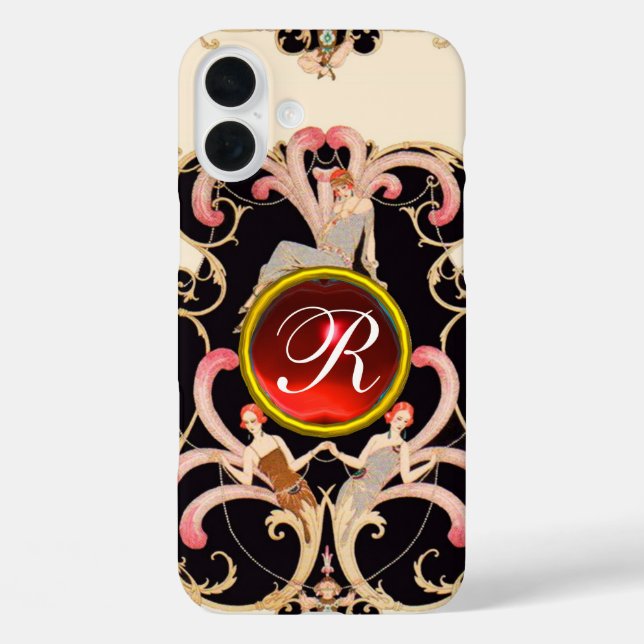 ART DECO BEAUTY FASHION RED RUBY GEMSTONE MONOGRAM Case-Mate iPhone CASE (Back)