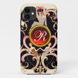 ART DECO BEAUTY FASHION RED RUBY GEMSTONE MONOGRAM iPhone 11 CASE