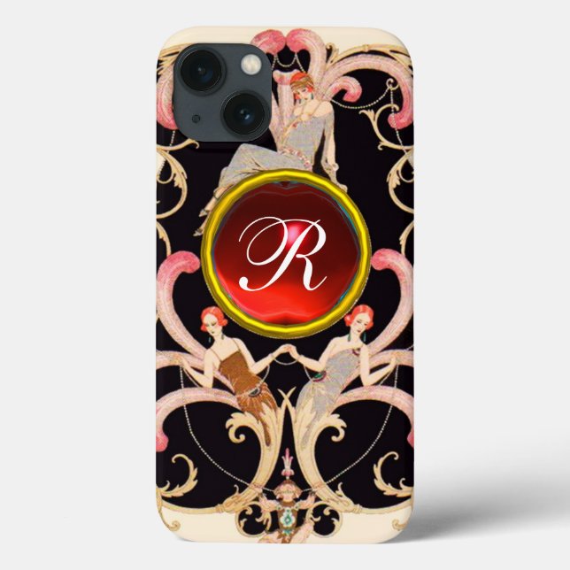 ART DECO BEAUTY FASHION RED RUBY GEMSTONE MONOGRAM Case-Mate iPhone CASE (Back)