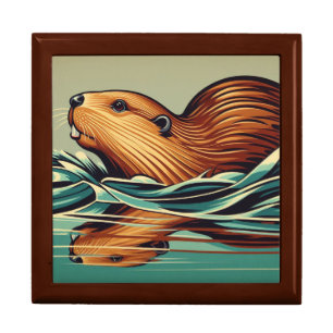 Art Deco Beaver Wooden Jewelry Keepsake Box