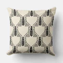 Art Deco Beetle Pattern - Black on Cream Throw Pillow