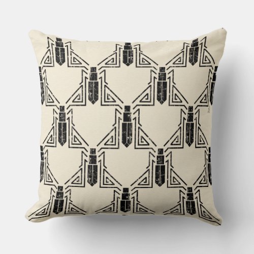 Art Deco Beetle Pattern _ Black on Cream Throw Pillow