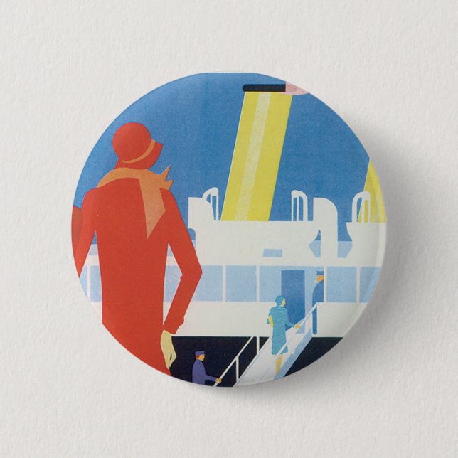 Art Deco Belgian Ferry Poster Button (Front)