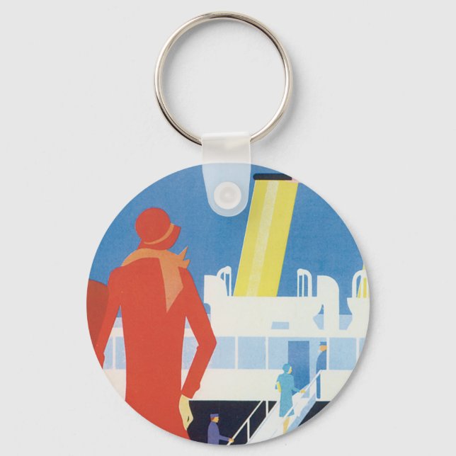 Art Deco Belgian Ferry Poster Keychain (Front)