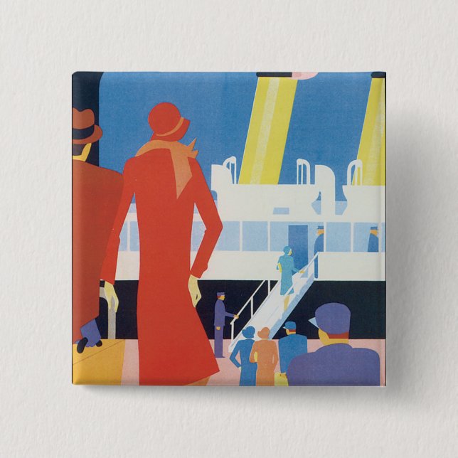 Art Deco Belgian Ferry Poster Pinback Button (Front)
