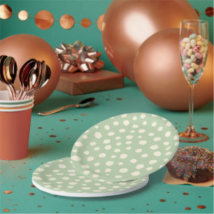 Art Deco Bi-plane Clouds - cream green polka dots. Paper Plates