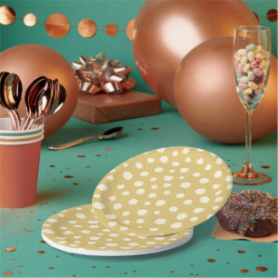 Art Deco Bi-plane Clouds - cream yellow polka dots Paper Plates