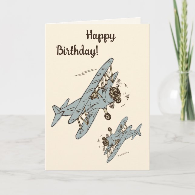 Art Deco Bi-planes - blue Happy Birthday. Card (Front)