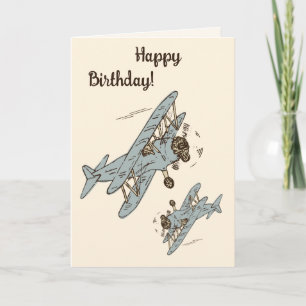 Art Deco Bi-planes - blue Happy Birthday. Card
