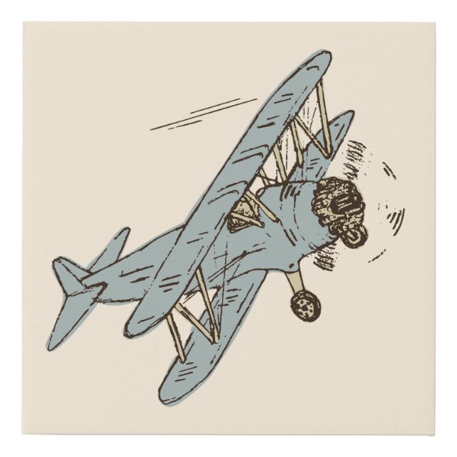 Art Deco Bi-planes - blue no text. Faux Canvas Print (Front)