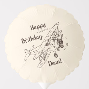 Art Deco Bi-planes - Happy Birthday + name. Balloon