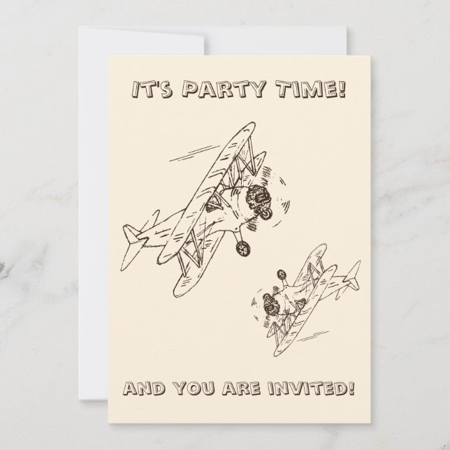 Art Deco Bi-planes - outlines Party Time + details Invitation (Front)