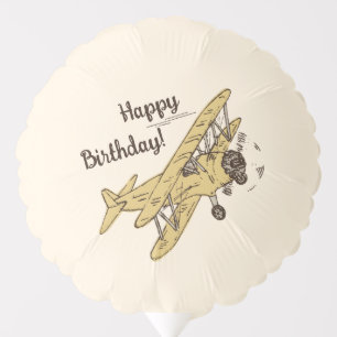 Art Deco Bi-planes - yellow Happy Birthday! Balloon