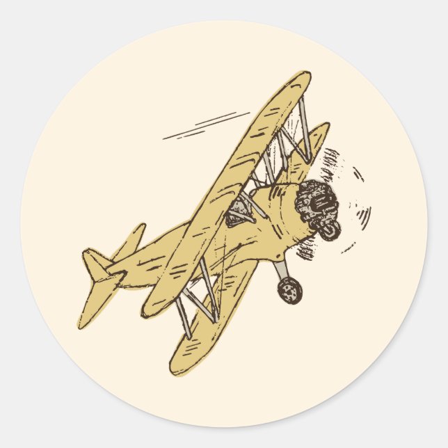 Art Deco Bi-planes - yellow no text. Classic Round Sticker (Front)