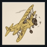 Art Deco Bi-planes - yellow no text. Poster<br><div class="desc">Hand-drawn retro mustard yellow bi-plane set on a cream background. This is a transparent image. You can change the background color and the size and position of the image,  and add your own text (maybe add a name?). This design matches the Art Deco Bi-planes collection.</div>