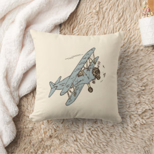 Art Deco Bi-planes - yellow no text. Throw Pillow