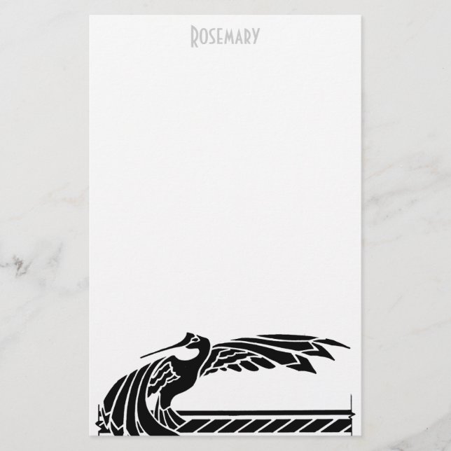 Art Deco Bird stationery personalized (Front)