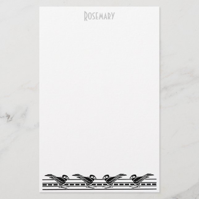 Art Deco Birds stationery personalized (Front)