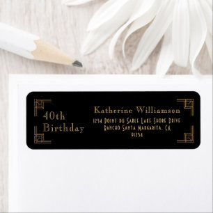 Art Deco Birthday Black Gold Roaring 20's Label