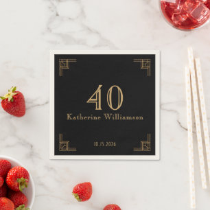 Art Deco Birthday Black Gold Roaring 20's Napkins