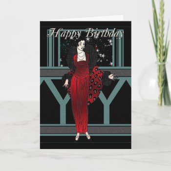Art Deco Birthday Card With Female In Red And Blac by moonlake at Zazzle