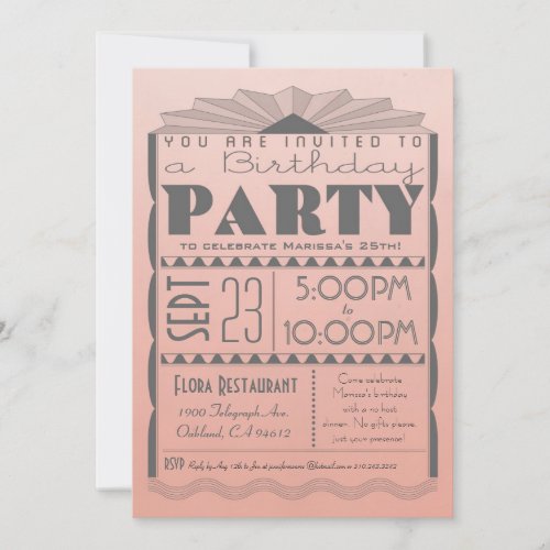 Art Deco Birthday Invitation - Gatsby Style Ombre