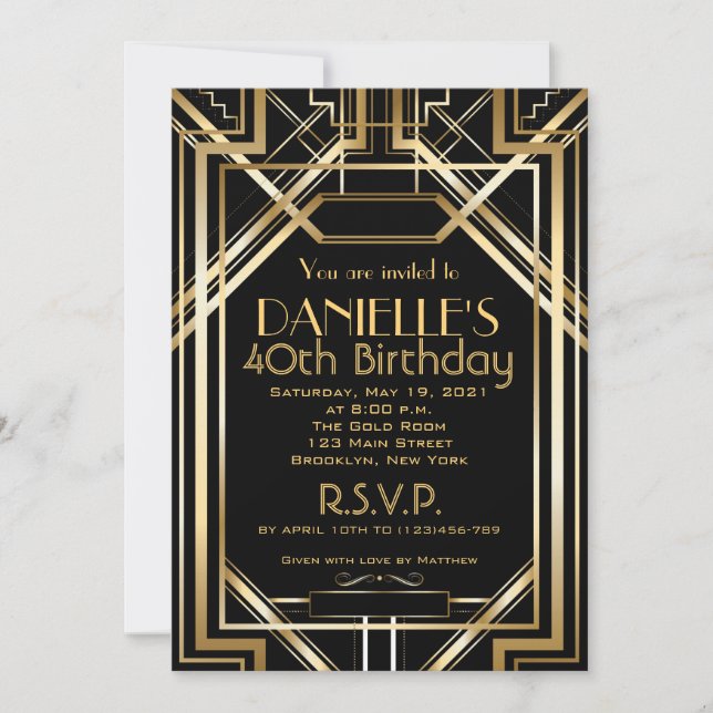 Art Deco Birthday Invitation Roaring 20s (Front)