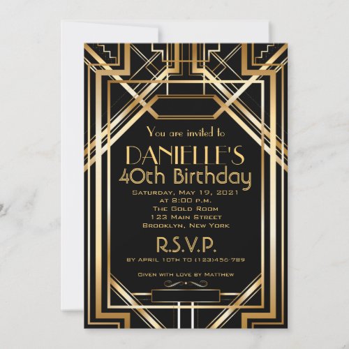 Art Deco Birthday Invitation Roaring 20s