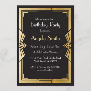 Art Deco Birthday Party Gatsby Black Invite 1920's