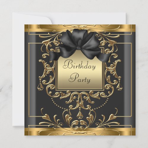 Rich Black and Gold Birthday Party Invitations