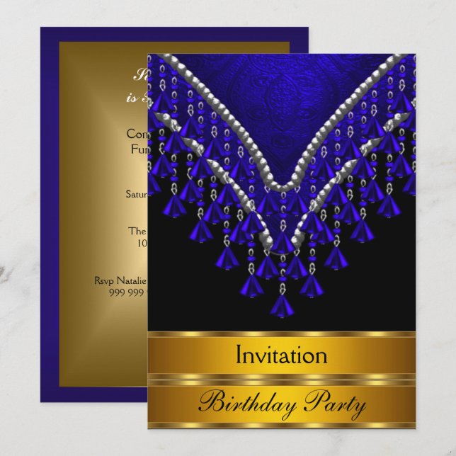Art  Deco Birthday Party Invitation Royal Blue (Front/Back)
