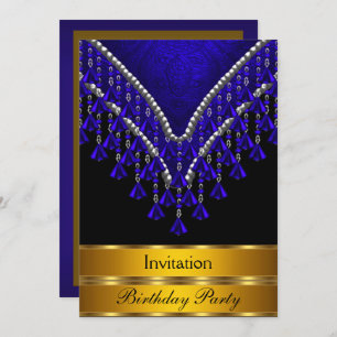 Art  Deco Birthday Party Invitation Royal Blue