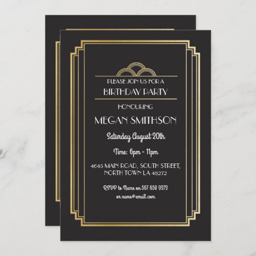 Art Deco Birthday Party Invite Gold 21 30 40 50 60