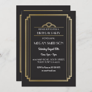 Art Deco Birthday Party Invite Gold 21 30 40 50 60