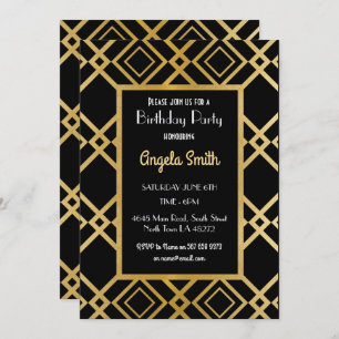 Art Deco Birthday Party Invite Gold Black 1920s 40