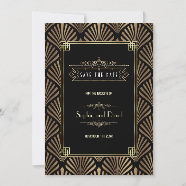 Art Deco Black 1920s Save the Date (Front)