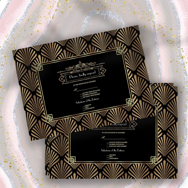 Art Deco Black 1920s Wedding RSVP Card (Creator Uploaded)